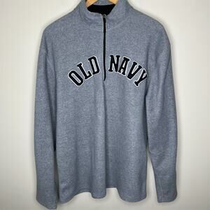 Vintage Old Navy 1/4 Zip Pullover Large Mens Logo Gray Sweatshirt Fleece Y2K 90s